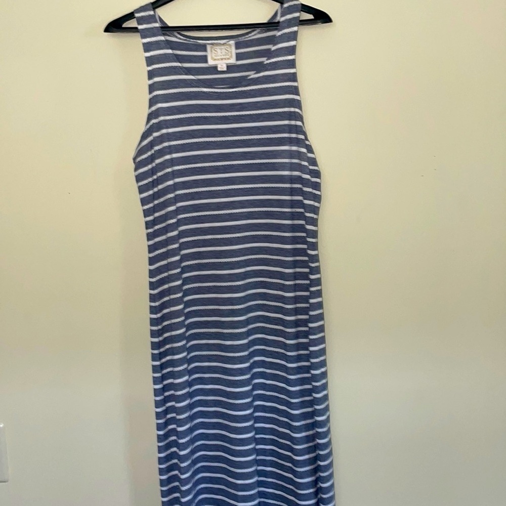 Sail to Sable Blue and White Striped Maxi Dress